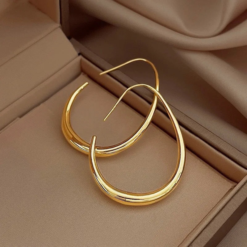 925 Sterling Silver Golden Ellipse Hoop Earrings For Women Ladies Wedding Engagement Female Jewelry Gift Money 925 Jewellery