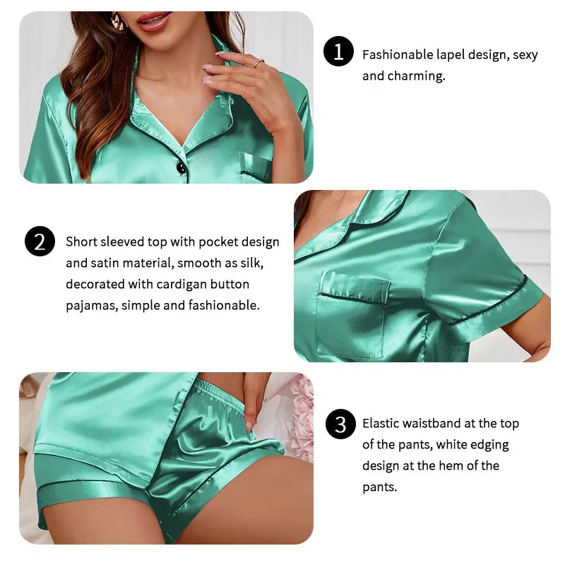 Women's Sleepwear Silk Satin Pajamas Set