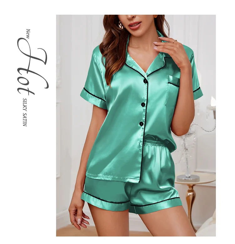 Women's Sleepwear Silk Satin Pajamas Set