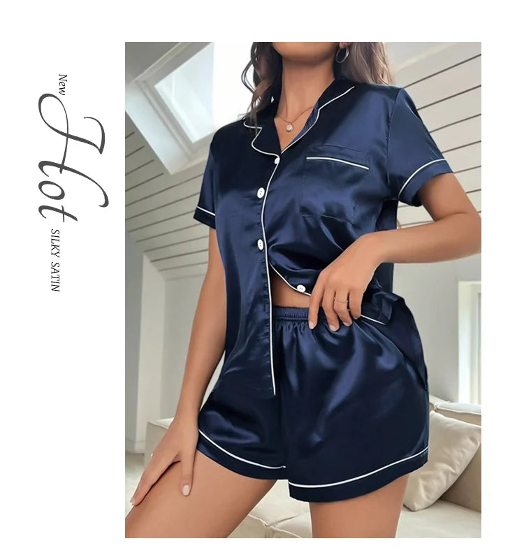Women's Sleepwear Silk Satin Pajamas Set