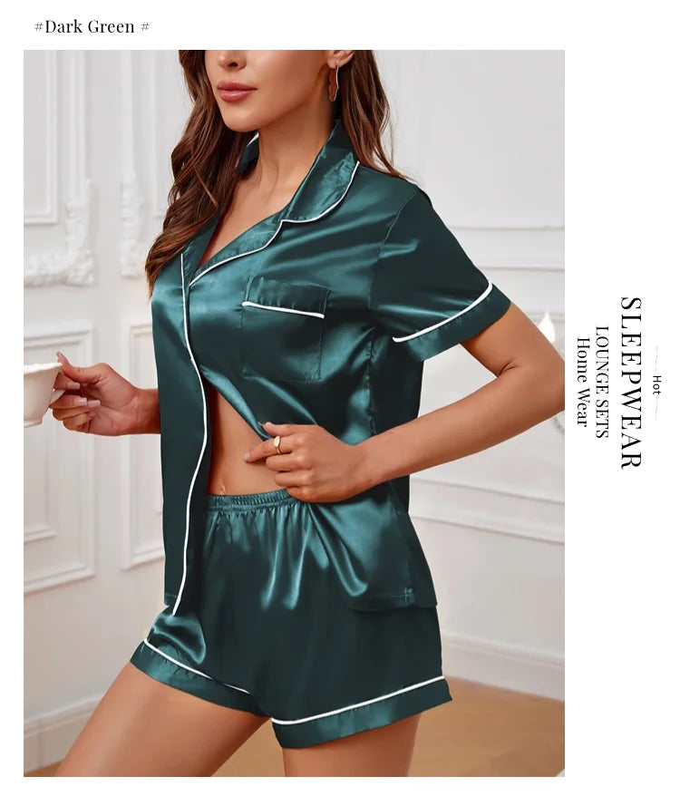 Women's Sleepwear Silk Satin Pajamas Set
