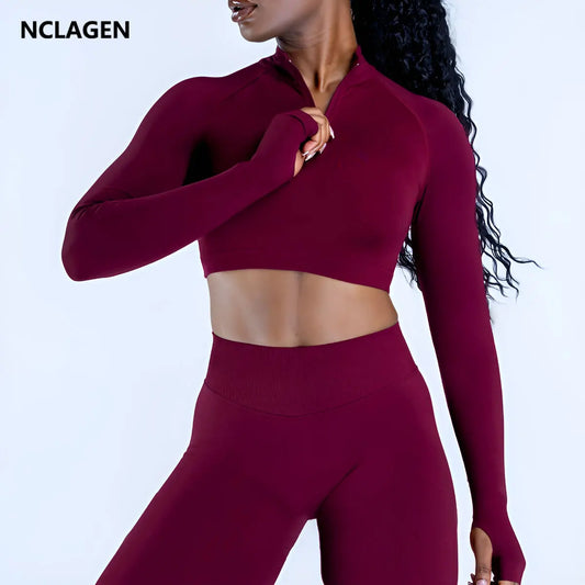 Long Sleeve Crop Top Seamless Quick Dry Shirt