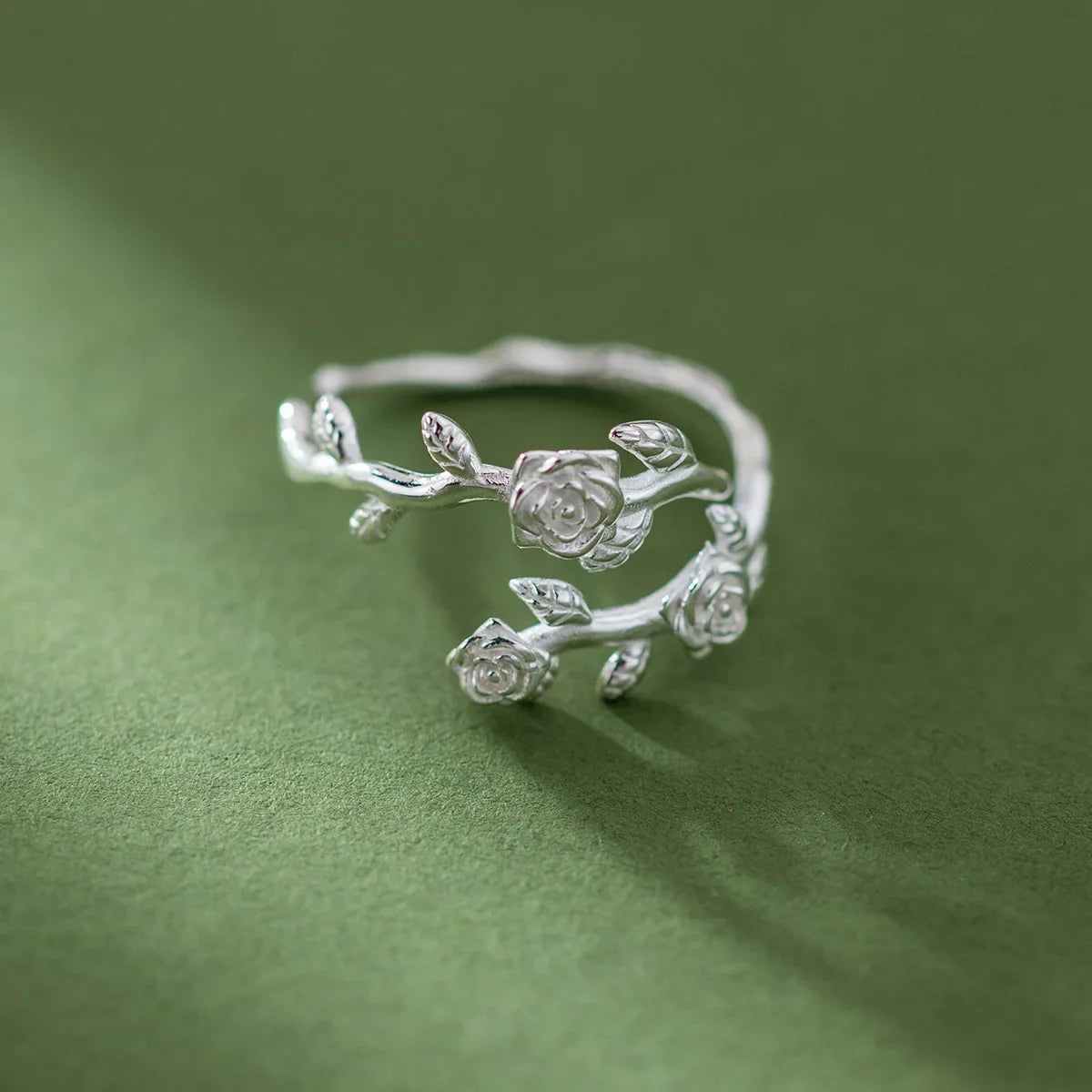 Sterling Silver Adjustable Roses & Branch Ring