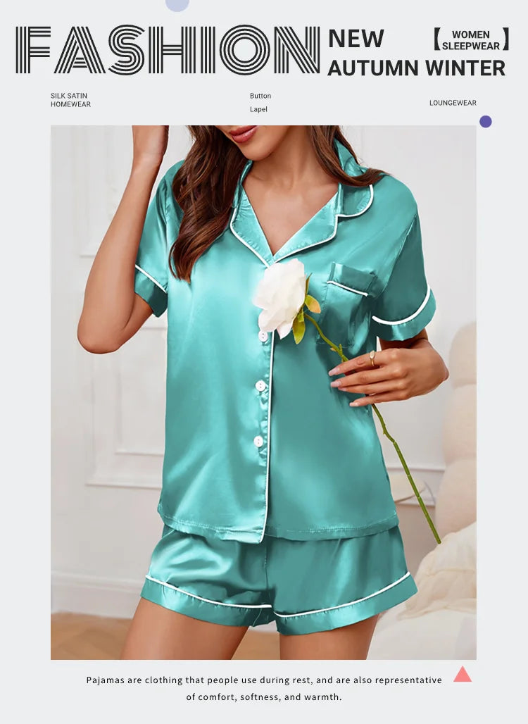 Women's Sleepwear Silk Satin Pajamas Set