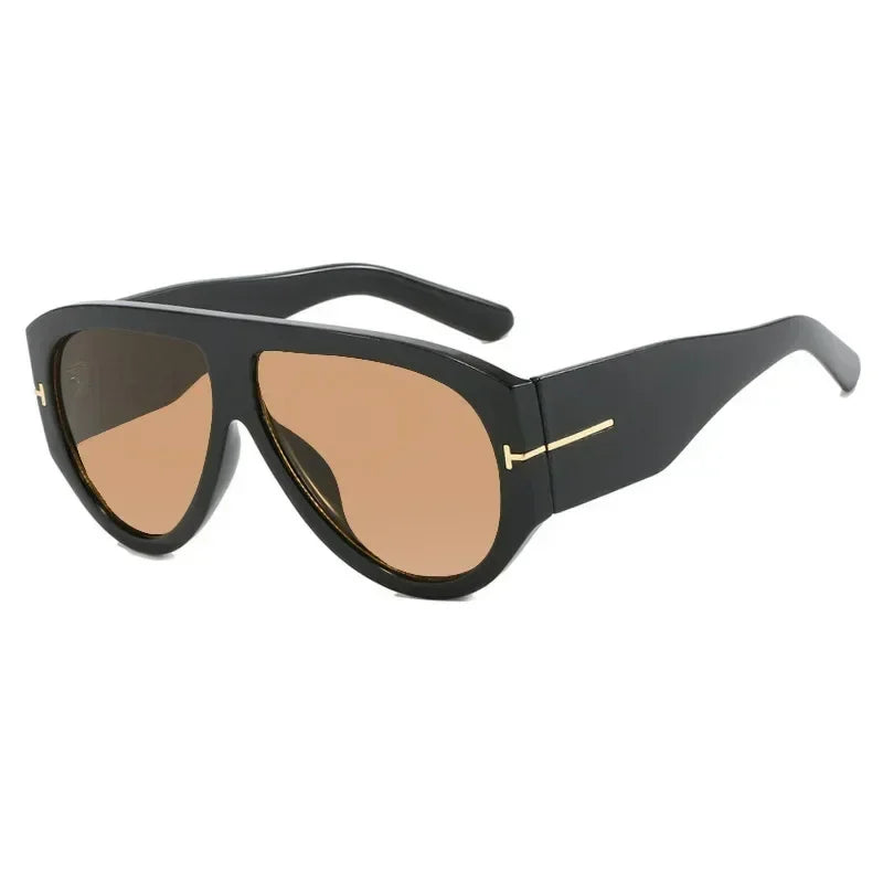 Fashion Big Frame Pilot Brown Sunglasses