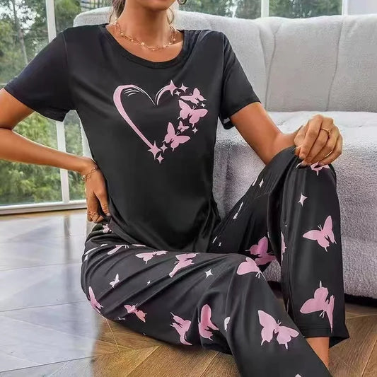 Comfortable Crew Neck Tops & Pants Sleepwear Set