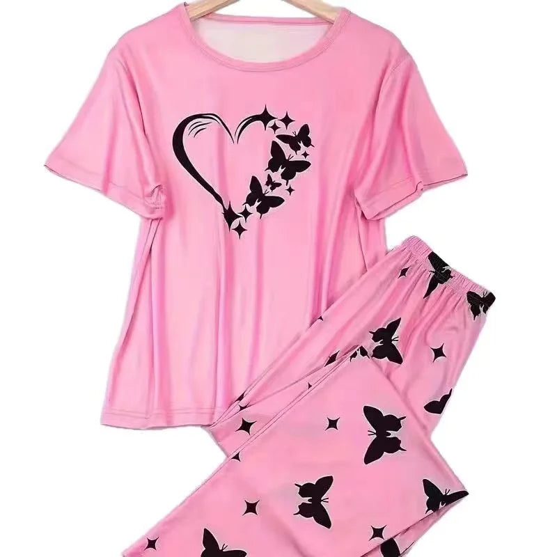 Comfortable Crew Neck Tops & Pants Sleepwear Set