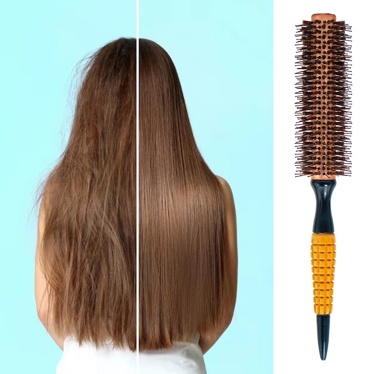 Wood Handle Boar Bristles Round Hair Brush