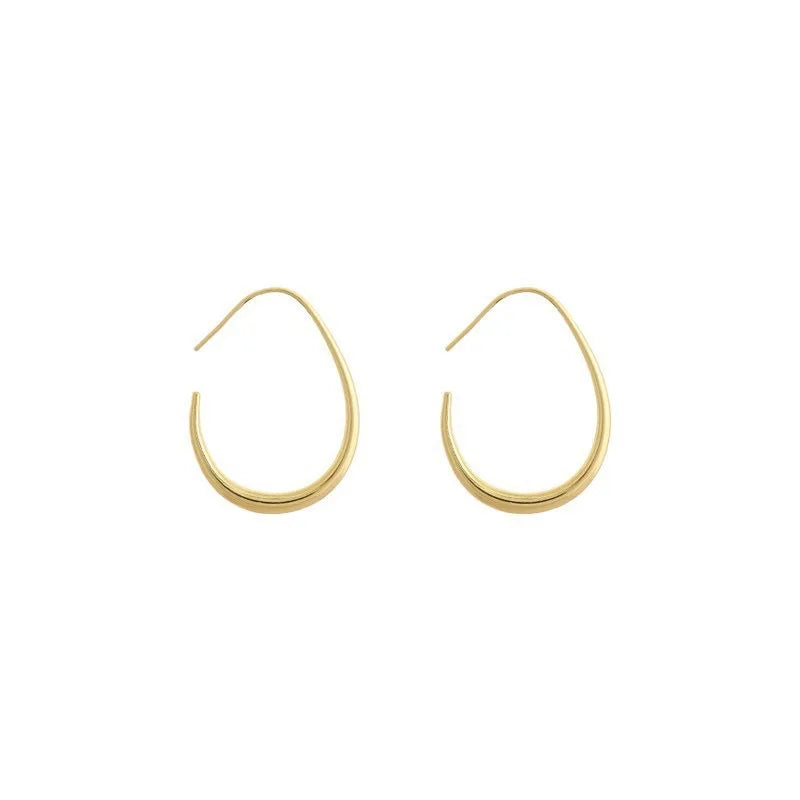 925 Sterling Silver Golden Ellipse Hoop Earrings For Women Ladies Wedding Engagement Female Jewelry Gift Money 925 Jewellery