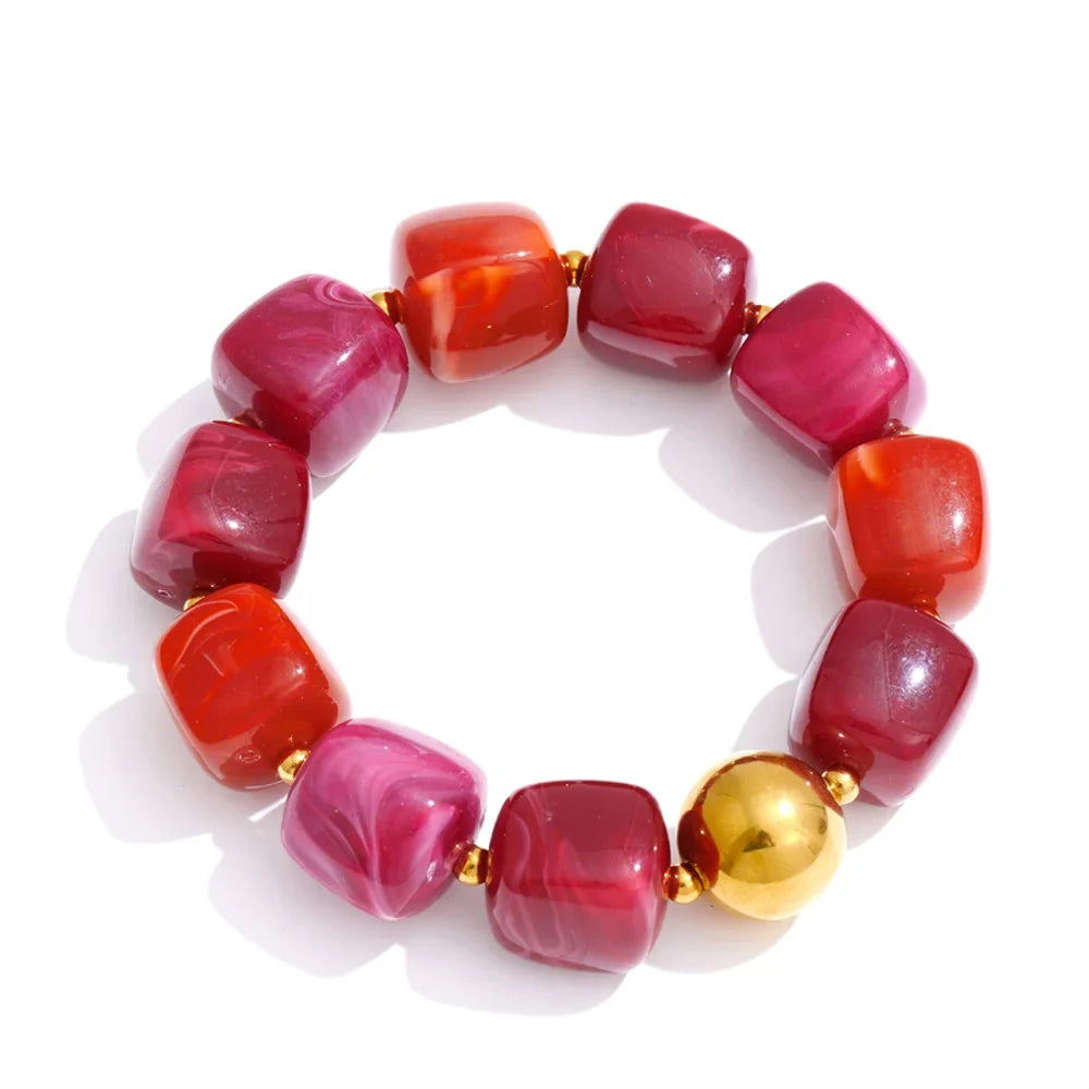 Stainless Steel Acrylic Square Beaded  Chain Necklace & Bracelet