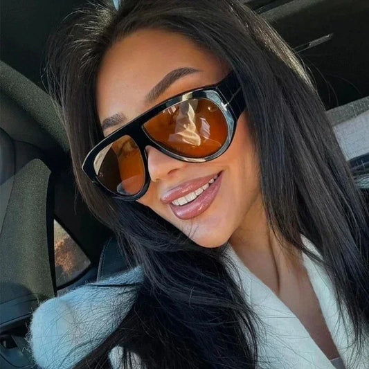 Fashion Big Frame Pilot Brown Sunglasses
