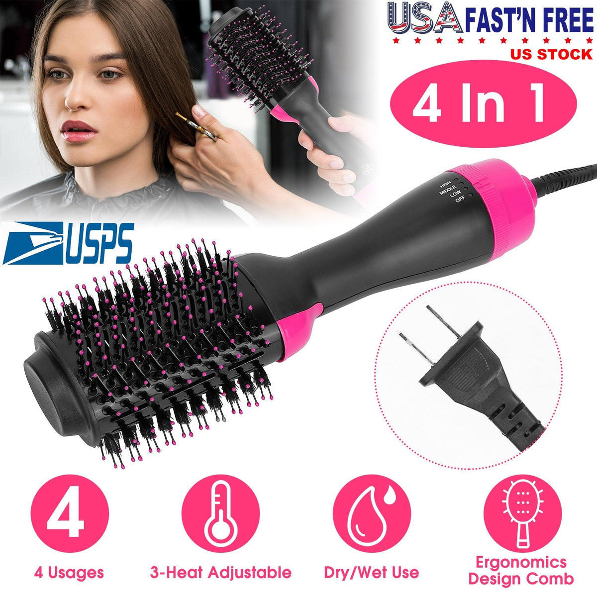 4 In 1 Hair Volumizer Brush Dryer Comb