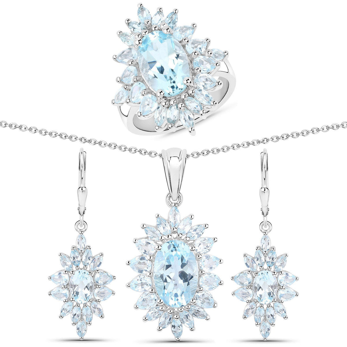 Genuine Blue Topaz & Sterling Silver 3 Piece Jewelry Set
