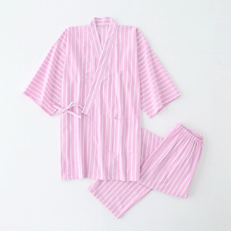 Thin Striped Cotton Washed Unisex Pajamas