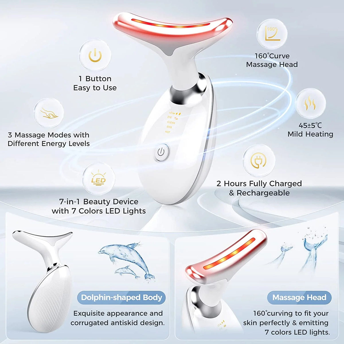 Firming Removal Device for Neck Face, Facial and Neck Massage Kit, Double Chin Reducer Vibration Massager for Skin Care,Improve, Firm, and Smooth, White