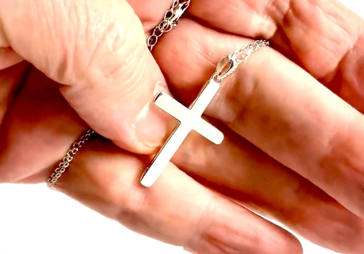 Solid Sterling Silver Hammered Cross Necklace Pendant