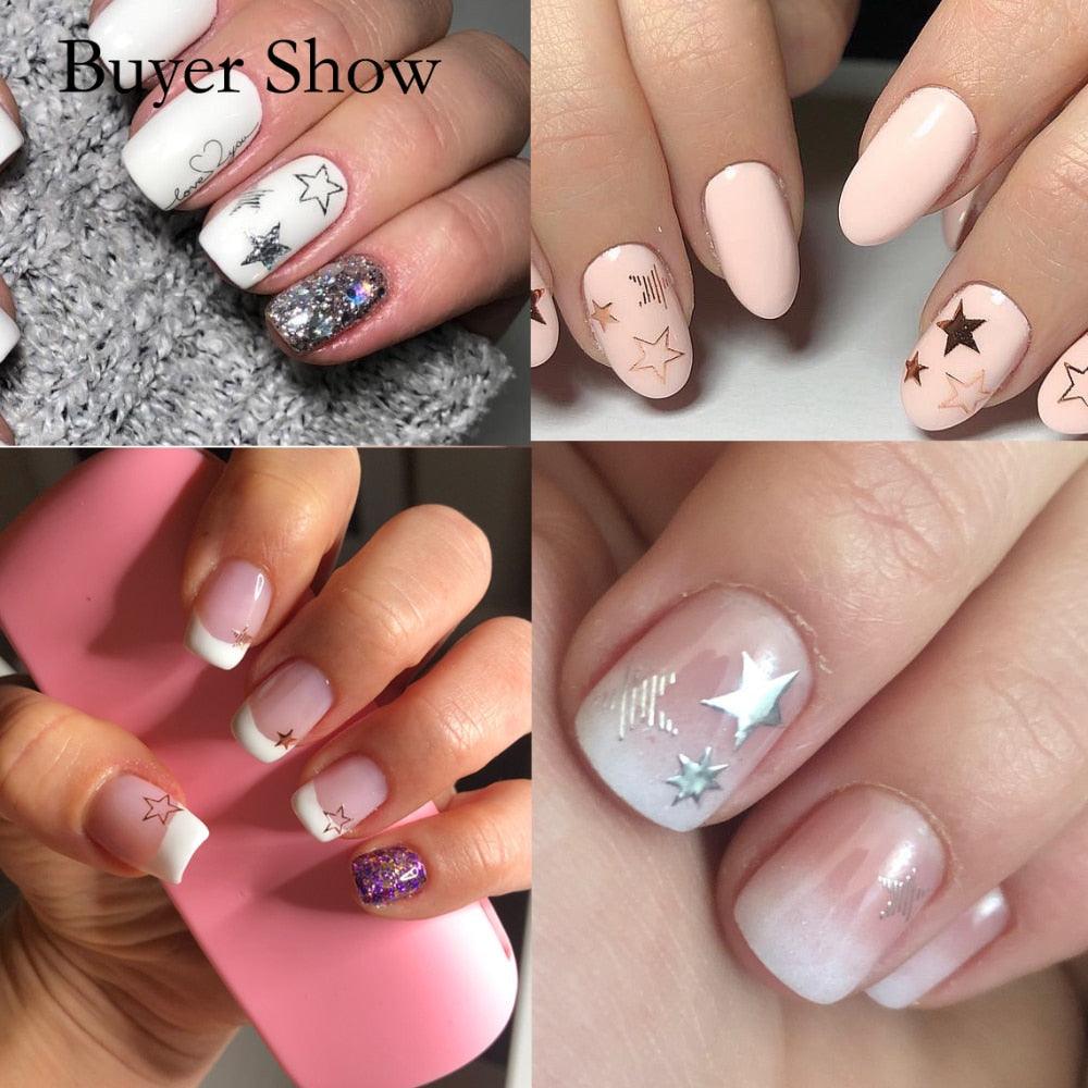 Lovely Stars Geometry 3D Nails Art Sticker Gold Silver Rose gold Ornaments self-Adhesive Sliders Manicure Accessories Decoration for Women Girls Art Stickers Decal Decoration Metallic Curve Strip Line Nail