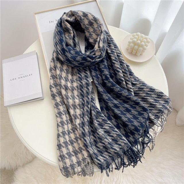 Long Plaid Cashmere Scarf