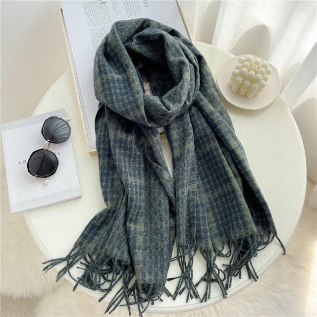 Long Plaid Cashmere Scarf