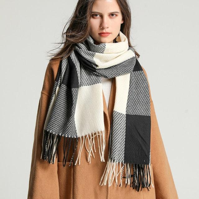 Long Plaid Cashmere Scarf