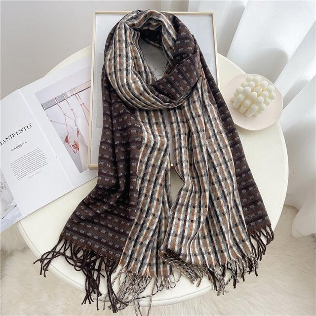 Long Plaid Cashmere Scarf