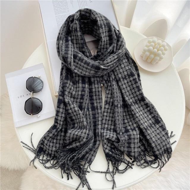 Long Plaid Cashmere Scarf
