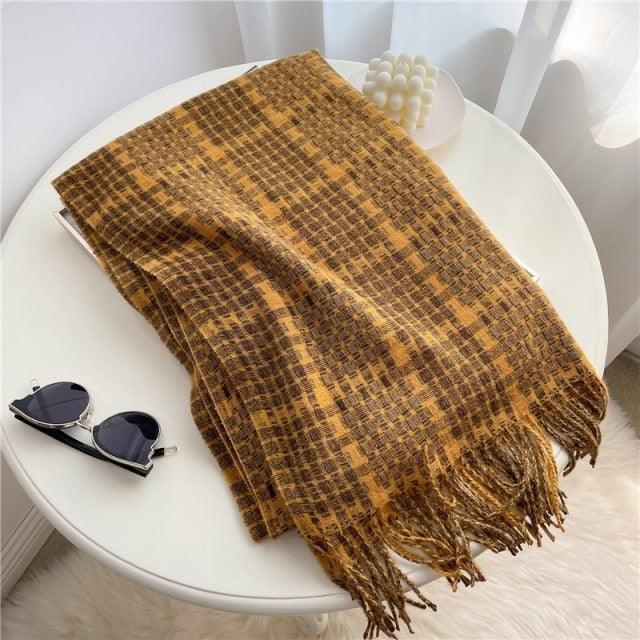 Long Plaid Cashmere Scarf