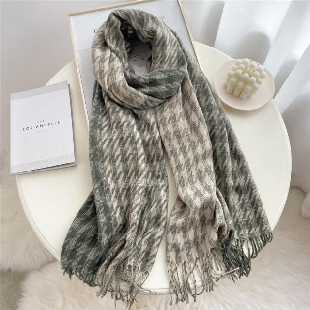 Long Plaid Cashmere Scarf