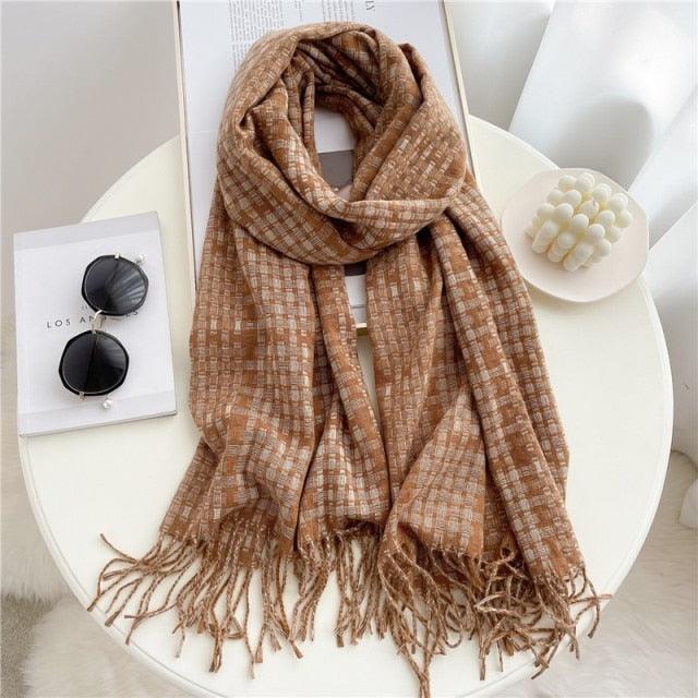 Long Plaid Cashmere Scarf