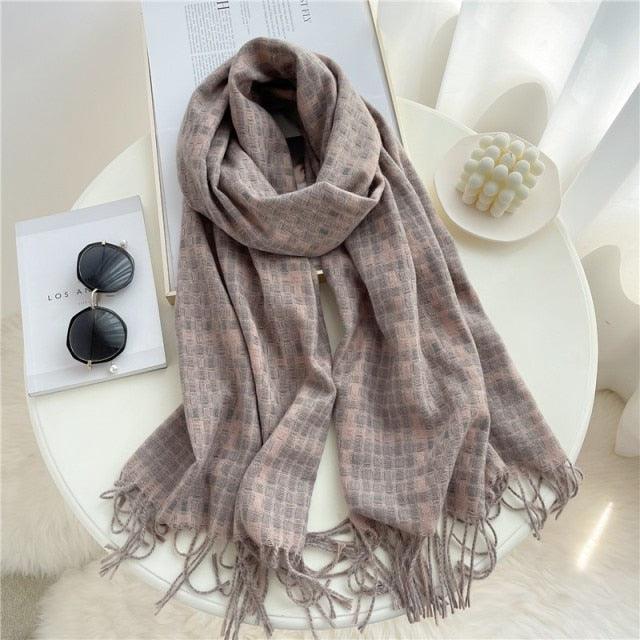 Long Plaid Cashmere Scarf