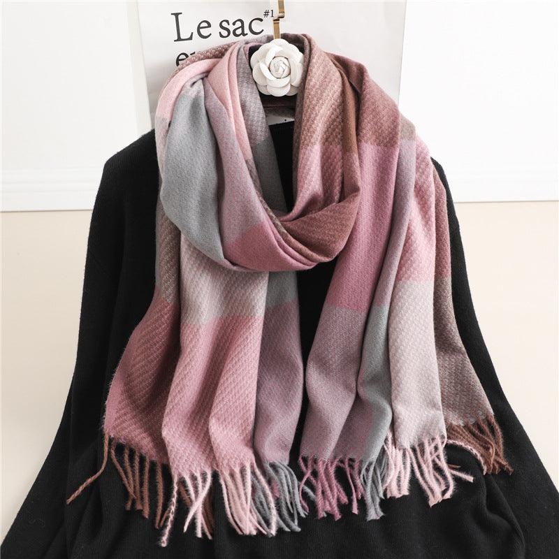 Long Plaid Cashmere Scarf