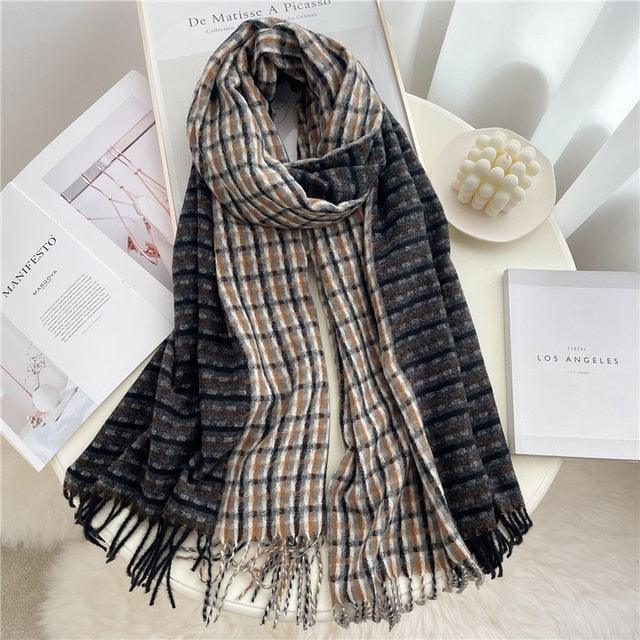 Long Plaid Cashmere Scarf
