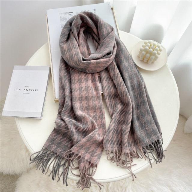 Long Plaid Cashmere Scarf