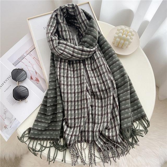 Long Plaid Cashmere Scarf