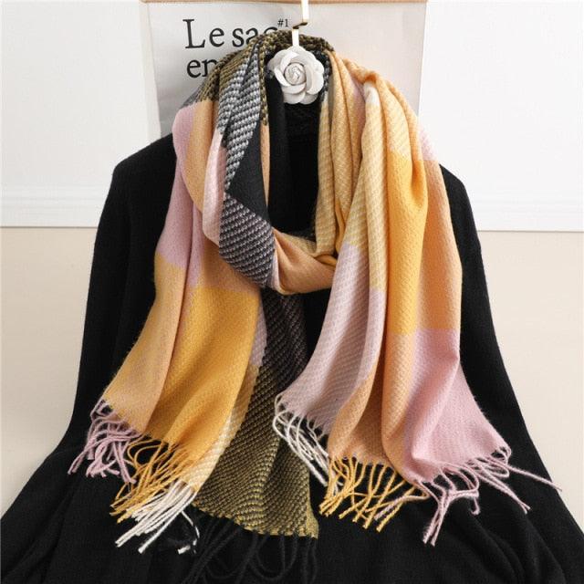 Long Plaid Cashmere Scarf