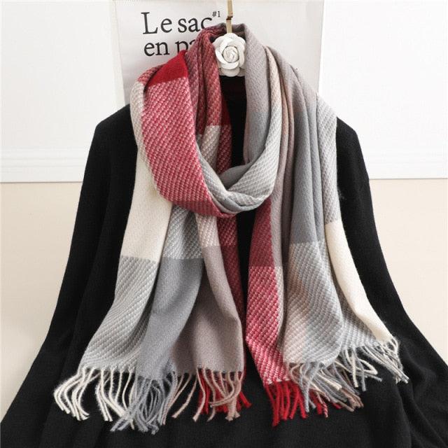 Long Plaid Cashmere Scarf