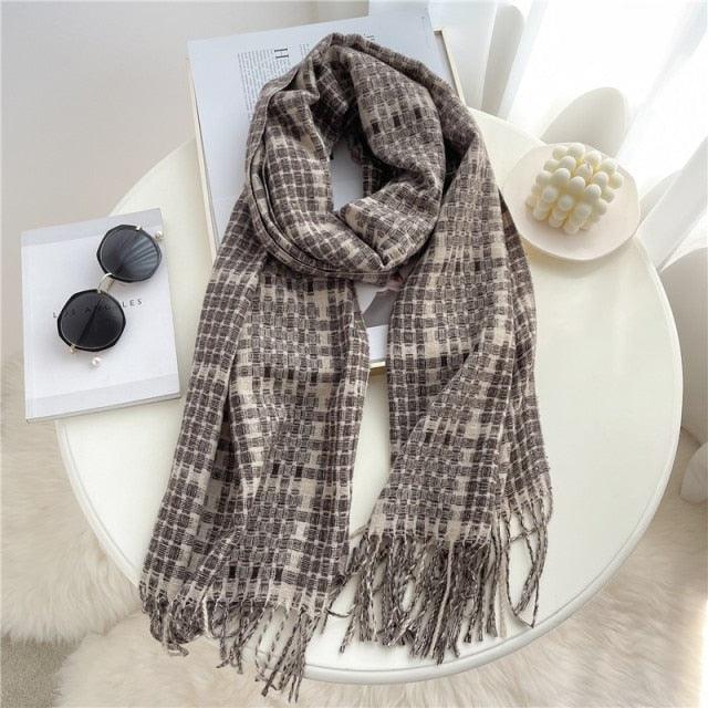 Long Plaid Cashmere Scarf