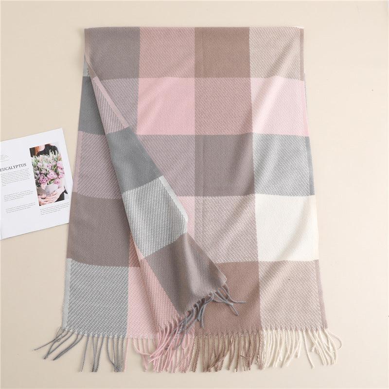 Long Plaid Cashmere Scarf
