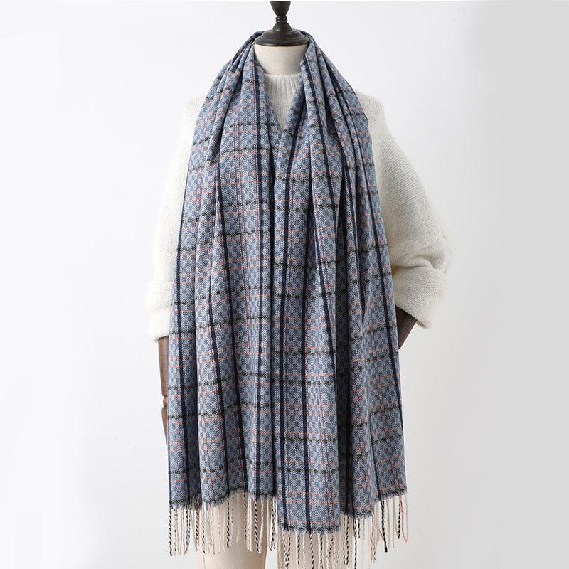 Long Plaid Cashmere Scarf