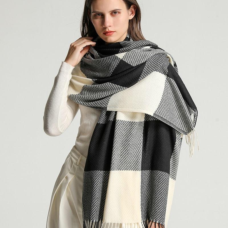 Long Plaid Cashmere Scarf