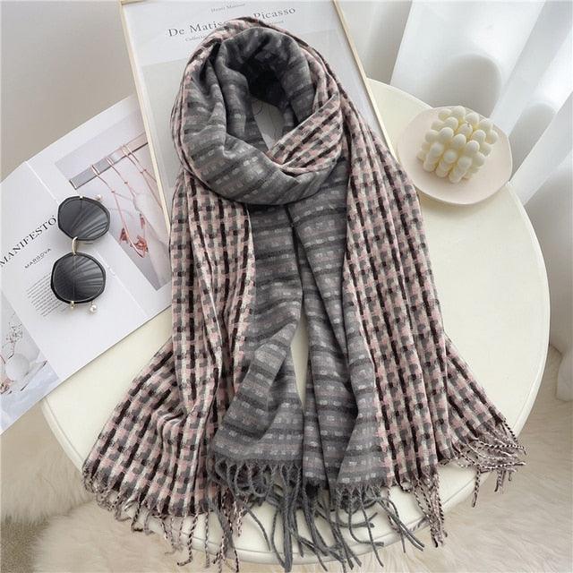 Long Plaid Cashmere Scarf