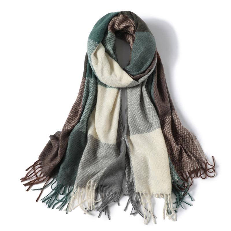 Long Plaid Cashmere Scarf