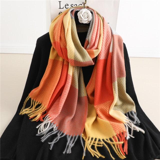 Long Plaid Cashmere Scarf