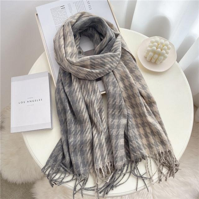 Long Plaid Cashmere Scarf
