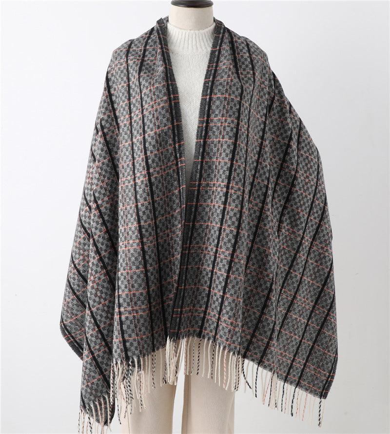 Long Plaid Cashmere Scarf
