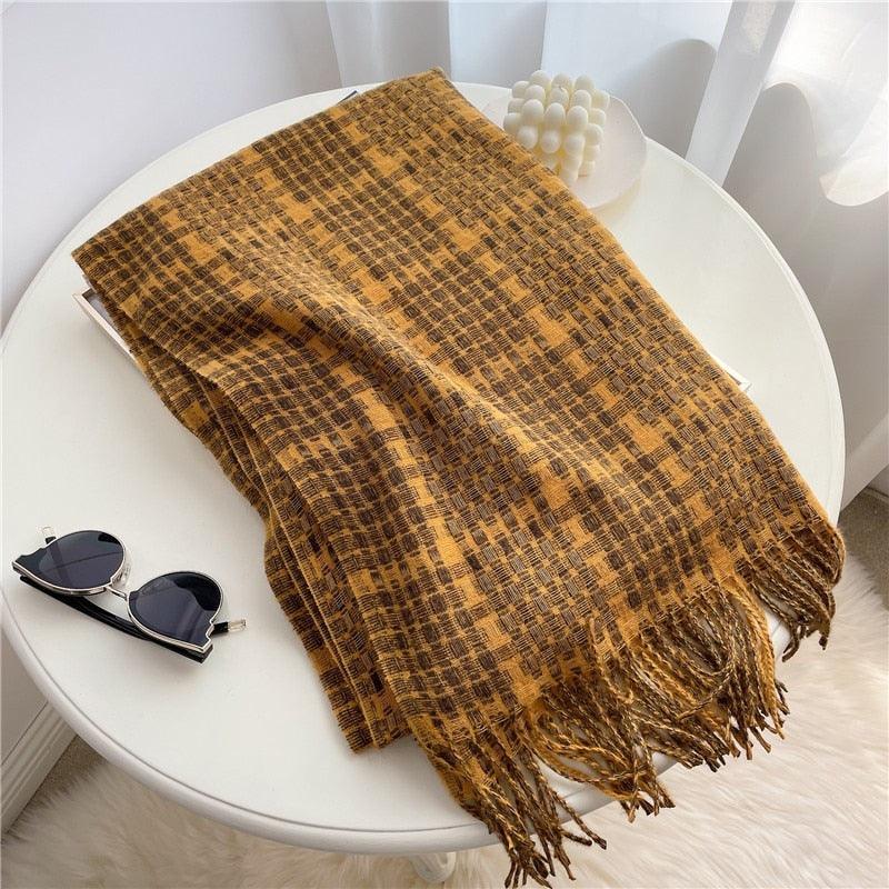 Long Plaid Cashmere Scarf