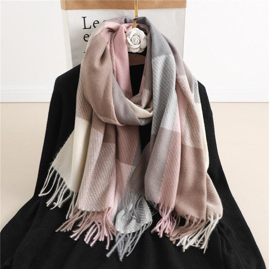 Long Plaid Cashmere Scarf