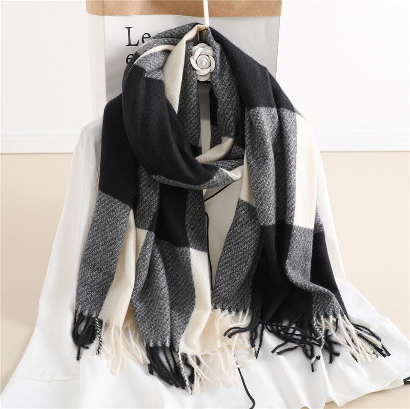 Long Plaid Cashmere Scarf