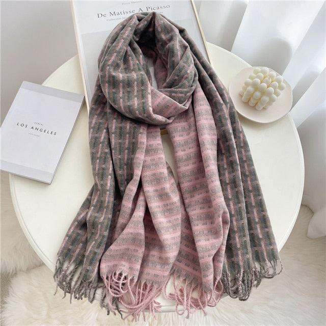 Long Plaid Cashmere Scarf