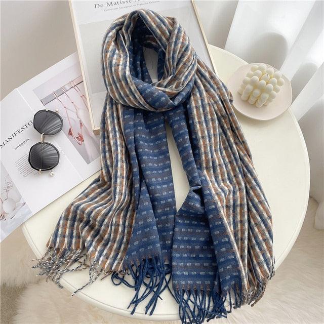 Long Plaid Cashmere Scarf